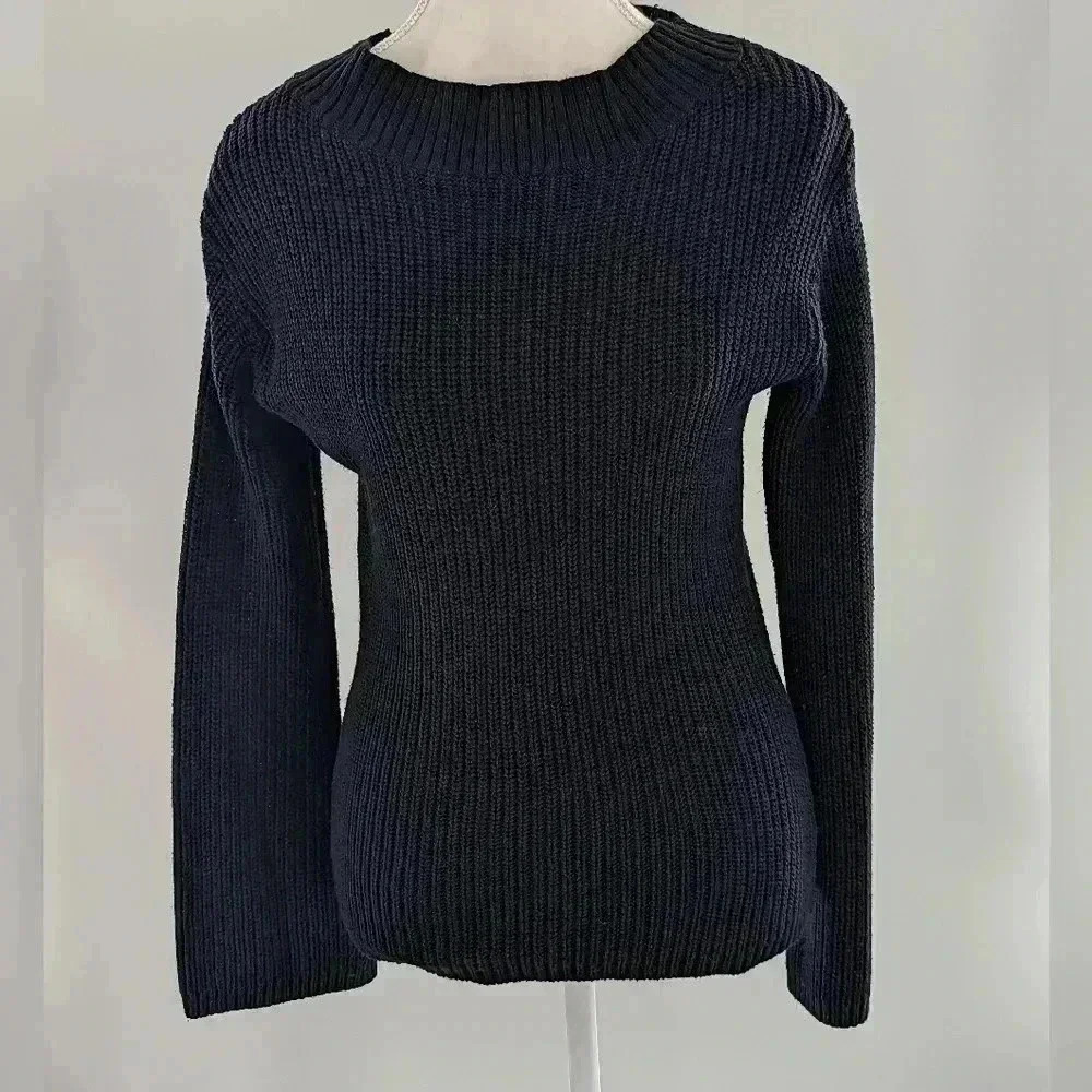 Poof New York Women's Size Large Black Wide Sleeve Open Back Sweater Shirt
